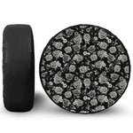 Monochrome Rose Floral Pattern Print Leather Spare Tire Cover