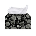 Monochrome Rose Floral Pattern Print Leather Tissue Box Cover