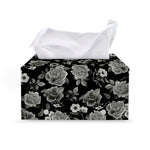 Monochrome Rose Floral Pattern Print Leather Tissue Box Cover