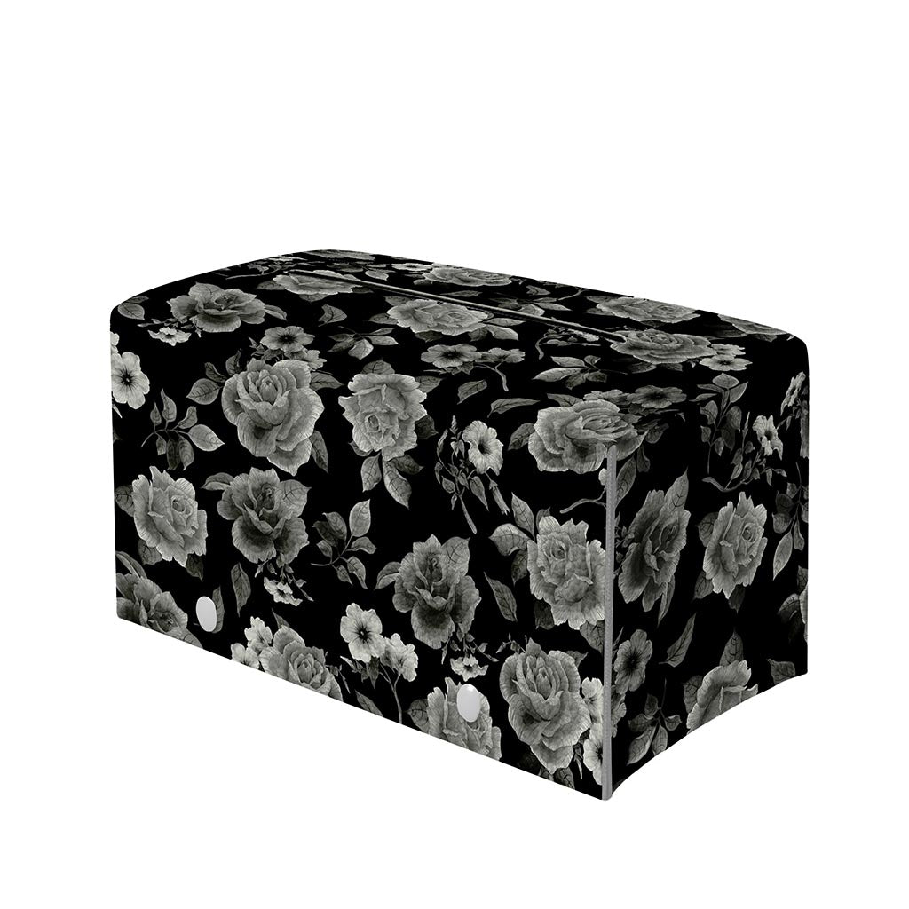 Monochrome Rose Floral Pattern Print Leather Tissue Box Cover