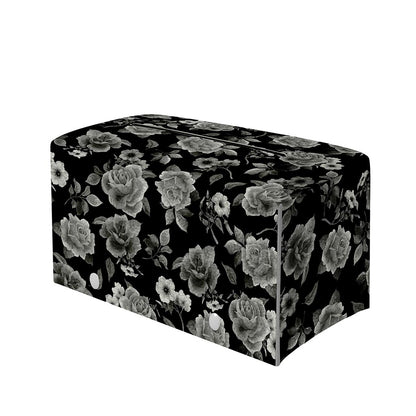 Monochrome Rose Floral Pattern Print Leather Tissue Box Cover
