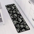 Monochrome Rose Floral Pattern Print Long Kitchen Mat