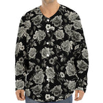 Monochrome Rose Floral Pattern Print Long Sleeve Baseball Jersey
