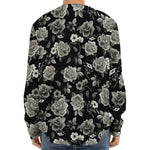Monochrome Rose Floral Pattern Print Long Sleeve Baseball Jersey