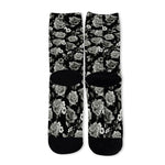 Monochrome Rose Floral Pattern Print Long Socks