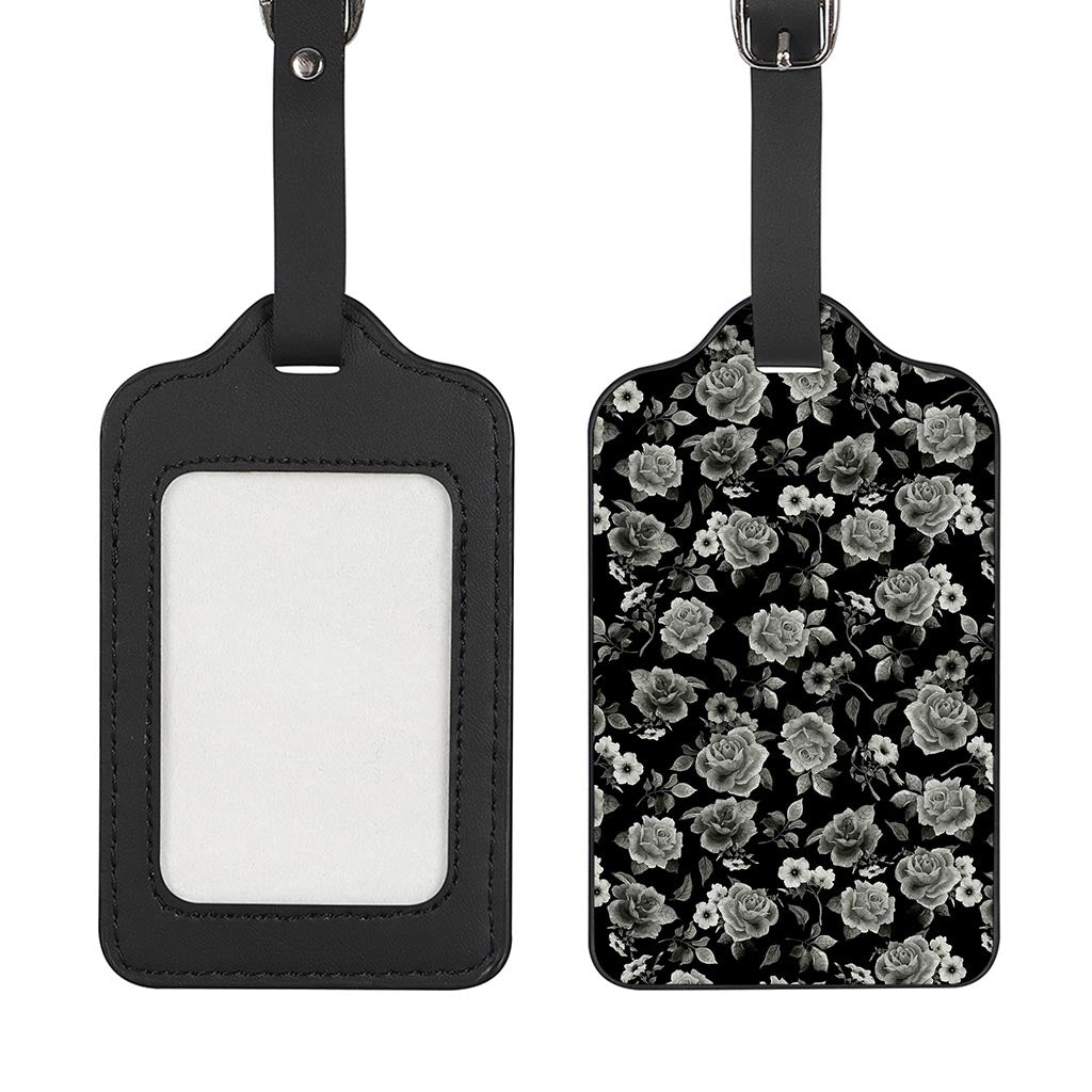 Monochrome Rose Floral Pattern Print Luggage Tag