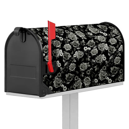 Monochrome Rose Floral Pattern Print Mailbox Cover
