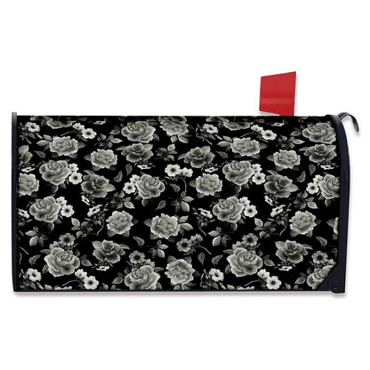 Monochrome Rose Floral Pattern Print Mailbox Cover