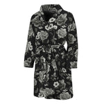 Monochrome Rose Floral Pattern Print Men's Bathrobe