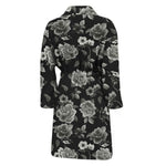 Monochrome Rose Floral Pattern Print Men's Bathrobe