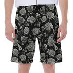 Monochrome Rose Floral Pattern Print Men's Beach Shorts
