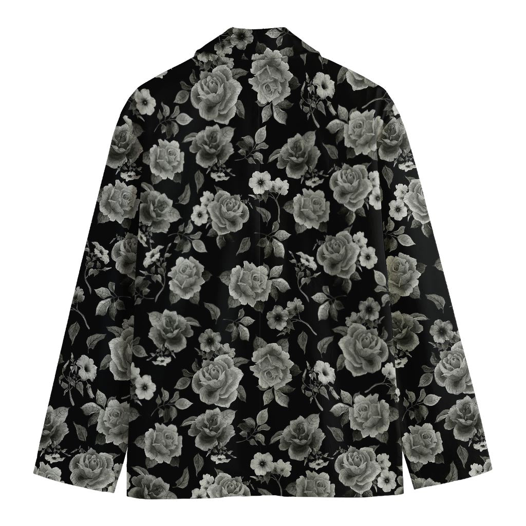 Monochrome Rose Floral Pattern Print Men's Blazer