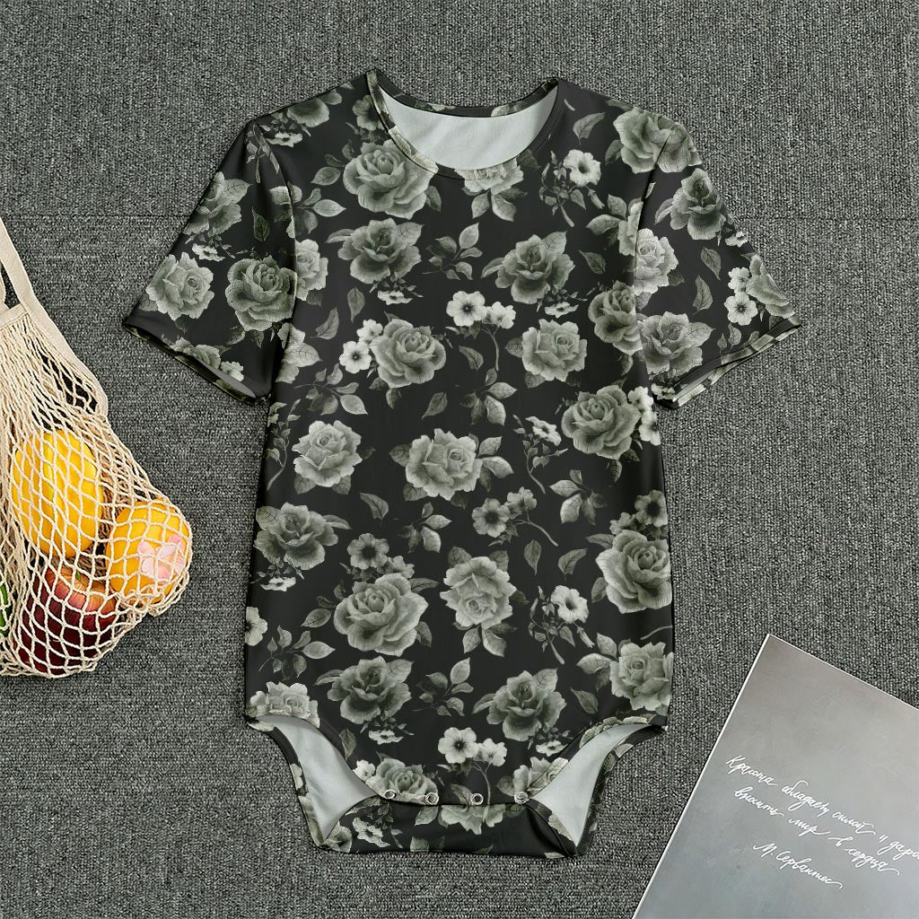 Monochrome Rose Floral Pattern Print Men's Bodysuit