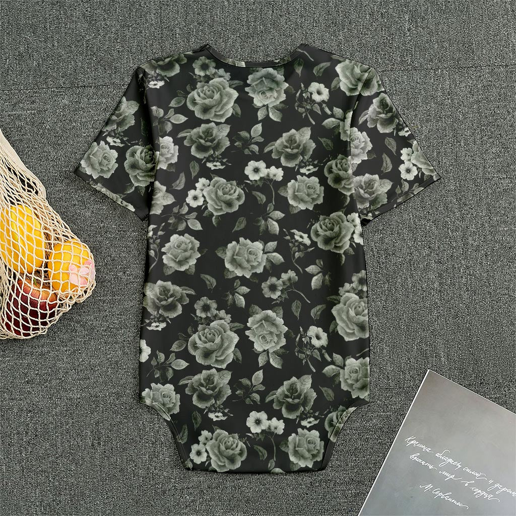 Monochrome Rose Floral Pattern Print Men's Bodysuit
