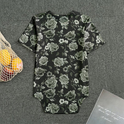 Monochrome Rose Floral Pattern Print Men's Bodysuit