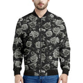 Monochrome Rose Floral Pattern Print Men's Bomber Jacket