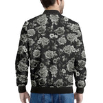Monochrome Rose Floral Pattern Print Men's Bomber Jacket