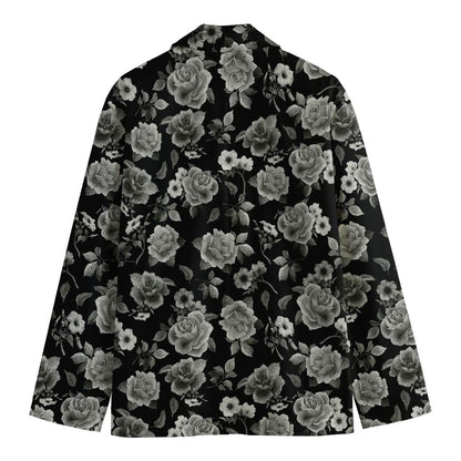 Monochrome Rose Floral Pattern Print Men's Cotton Blazer