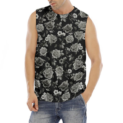 Monochrome Rose Floral Pattern Print Men's Fitness Tank Top