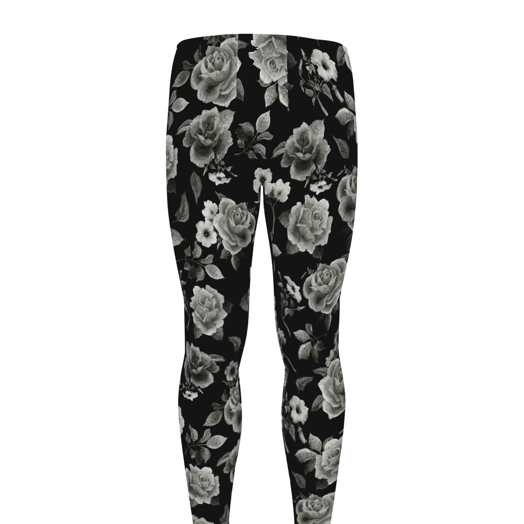 Monochrome Rose Floral Pattern Print Men's leggings
