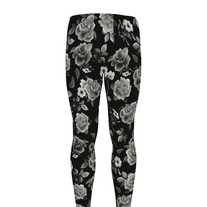 Monochrome Rose Floral Pattern Print Men's leggings