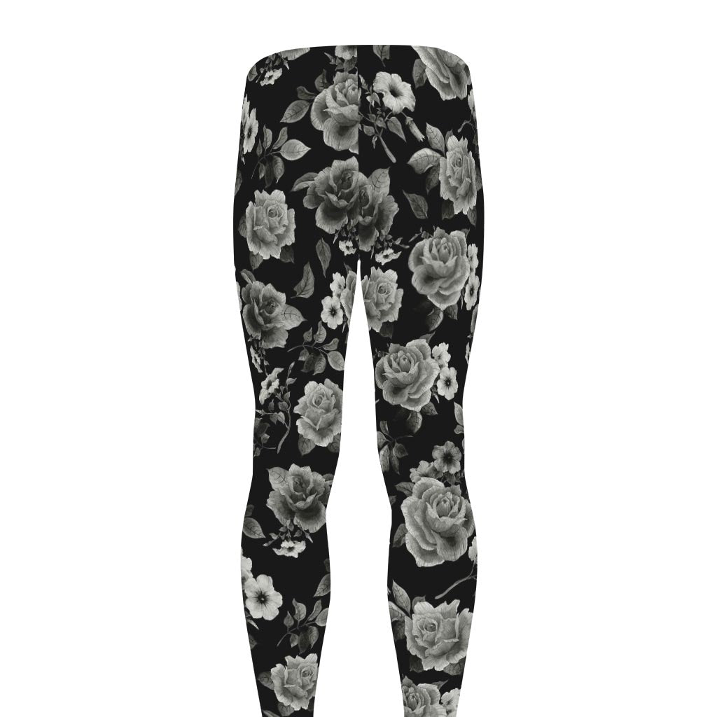 Monochrome Rose Floral Pattern Print Men's leggings