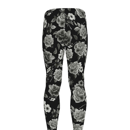Monochrome Rose Floral Pattern Print Men's leggings