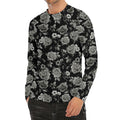 Monochrome Rose Floral Pattern Print Men's Long Sleeve Rash Guard