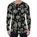 Monochrome Rose Floral Pattern Print Men's Long Sleeve T-Shirt