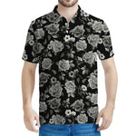 Monochrome Rose Floral Pattern Print Men's Polo Shirt