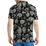 Monochrome Rose Floral Pattern Print Men's Polo Shirt