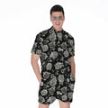 Monochrome Rose Floral Pattern Print Men's Romper