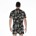 Monochrome Rose Floral Pattern Print Men's Rompers
