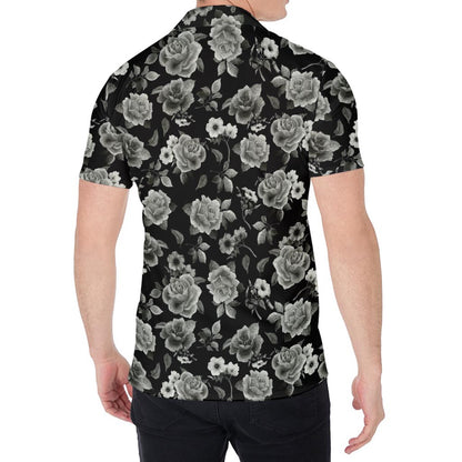 Monochrome Rose Floral Pattern Print Men's Shirt
