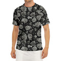 Monochrome Rose Floral Pattern Print Men's Short Sleeve Rash Guard