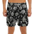 Monochrome Rose Floral Pattern Print Men's Split Running Shorts