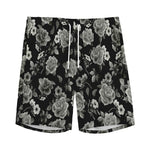 Monochrome Rose Floral Pattern Print Men's Sports Shorts