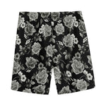 Monochrome Rose Floral Pattern Print Men's Sports Shorts