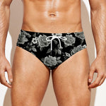 Monochrome Rose Floral Pattern Print Men's Swim Briefs