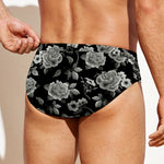 Monochrome Rose Floral Pattern Print Men's Swim Briefs