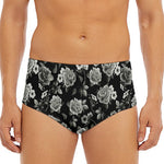 Monochrome Rose Floral Pattern Print Men's Triangle Swim Briefs