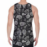 Monochrome Rose Floral Pattern Print Men's Velvet Tank Top