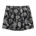 Monochrome Rose Floral Pattern Print Mesh Shorts