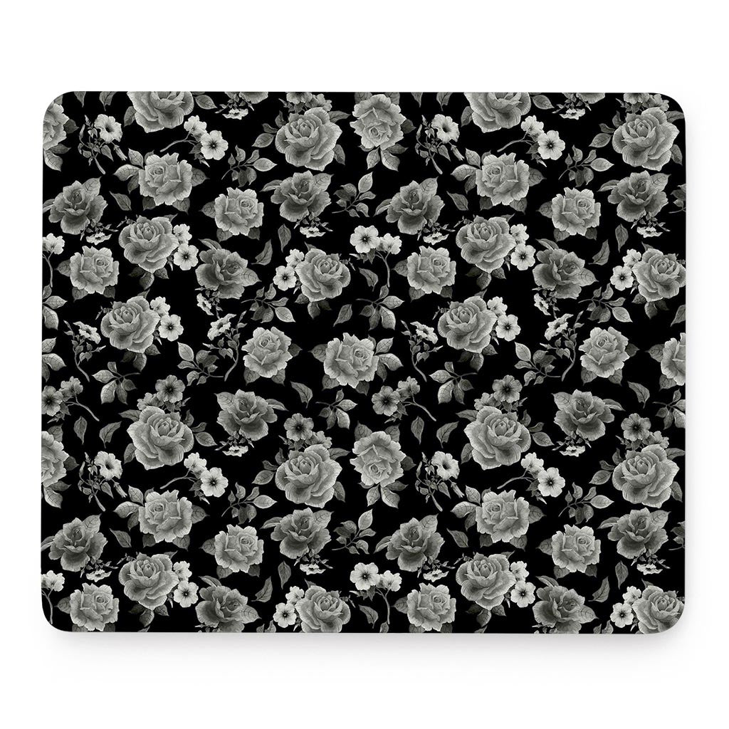 Monochrome Rose Floral Pattern Print Mouse Pad