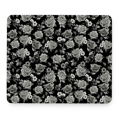 Monochrome Rose Floral Pattern Print Mouse Pad