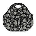 Monochrome Rose Floral Pattern Print Neoprene Lunch Bag