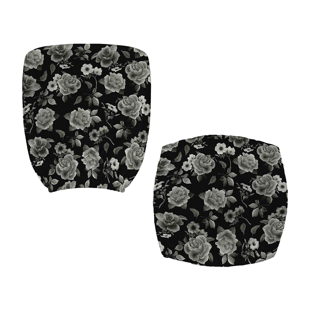 Monochrome Rose Floral Pattern Print Office Chair Cover