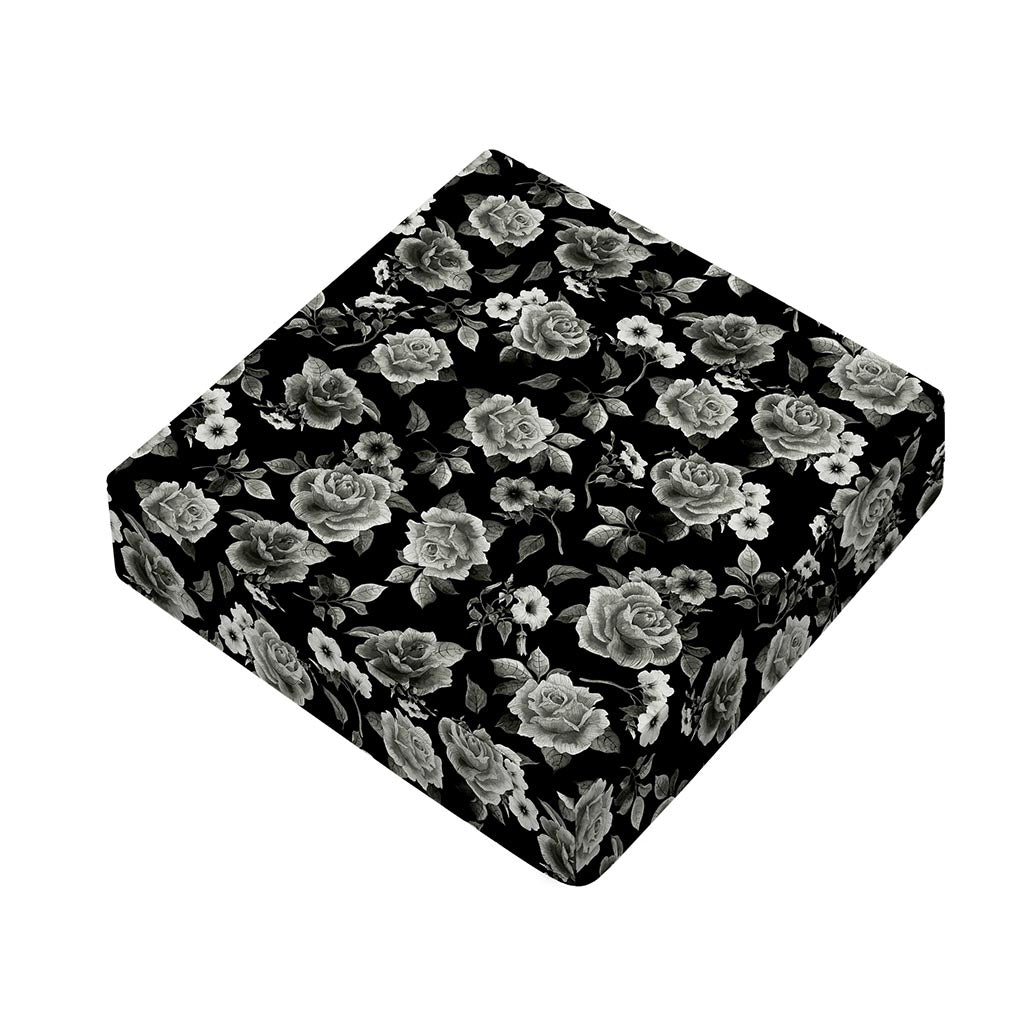 Monochrome Rose Floral Pattern Print Outdoor Seat Cushion Cover