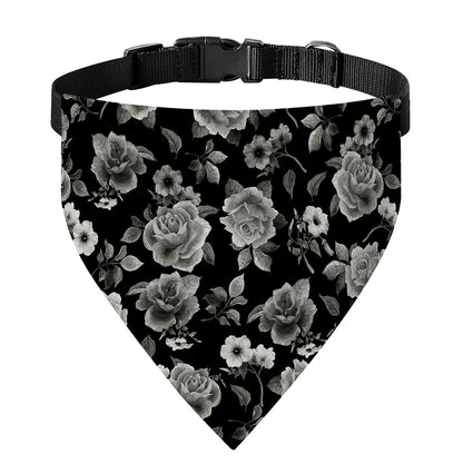 Monochrome Rose Floral Pattern Print Over The Collar Dog Bandana