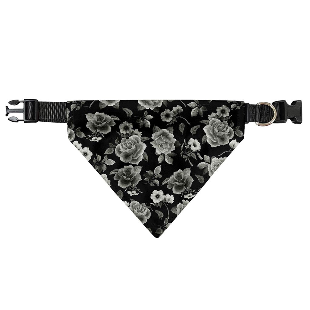 Monochrome Rose Floral Pattern Print Over The Collar Dog Bandana